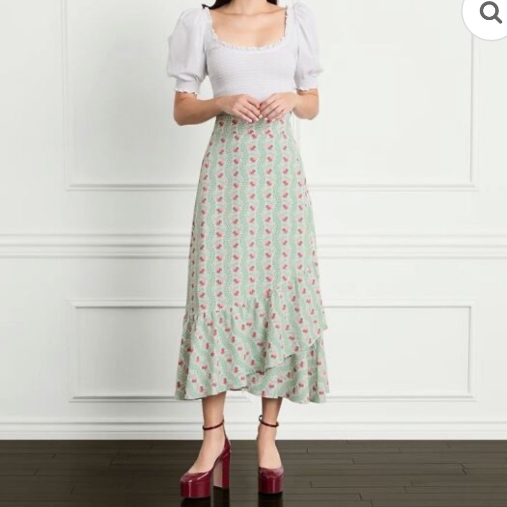 Hill House Mirabel Skirt in Green and Pink Floral